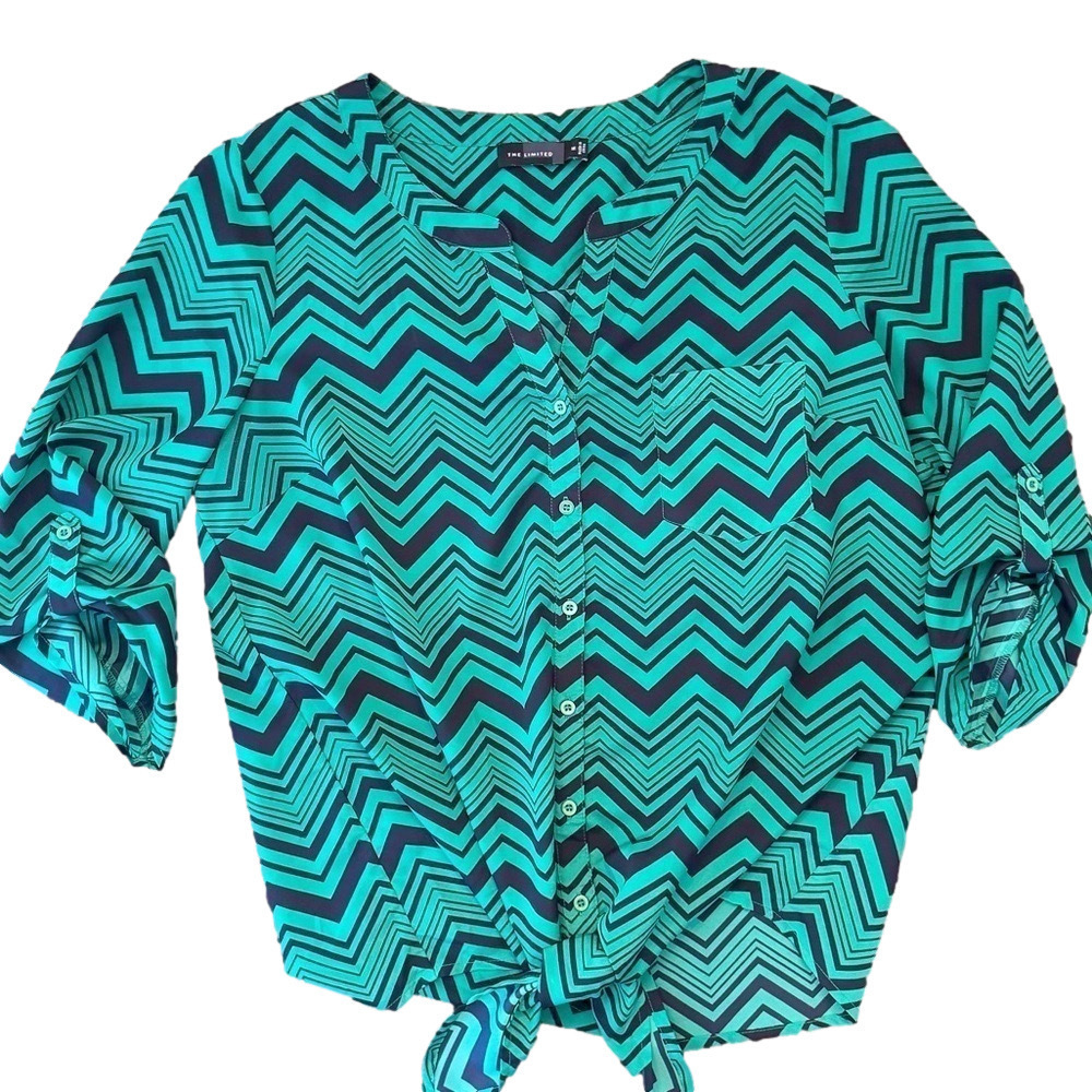 The Limited Button-Down‎ Chevron Tie-Front Blouse - Size Medium